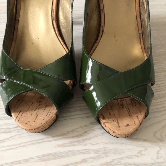 Guess by Marciano Green Leather High Heel Slingback Cork Heels - Picture 11 of 16